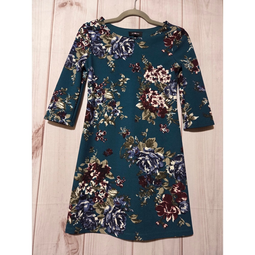Amy Byer Girls‎ Teal Floral 3/4 Sleeve Lined Dress Size 14 Y2K  Stretch
